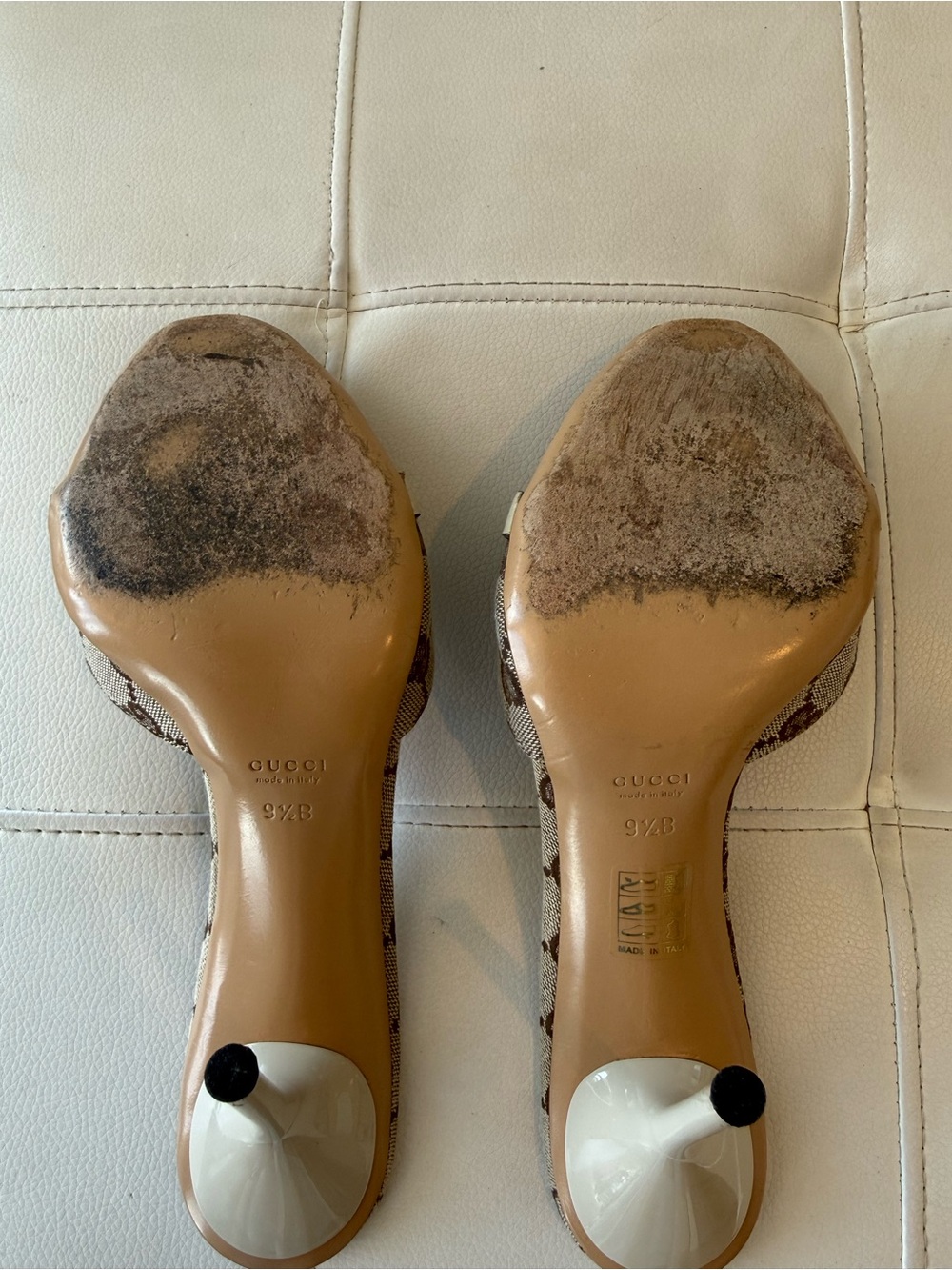 Gucci Beige Brown Monogram Horsebit Stiletto Mules - Picture 5 of 5